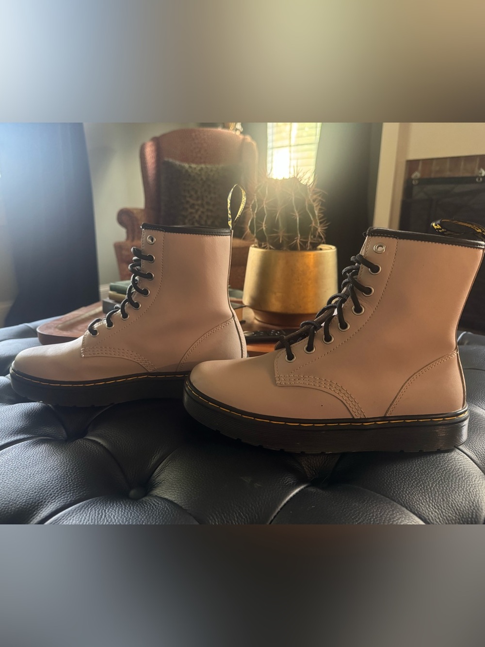 Dr. Martens Leather Combat Boots - Pinkish Lilac, Women's Size 9